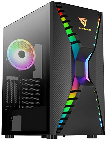 Aerocool Cronus Mid Tower Case – PC Gaming Case with 1 x 1400mm ARGB Rear Fan, RGB LED Front & Full Tempered Glass Side Panel, GPU Bracket, Supports Liquid Cooling, Cable Management, Tower Case, Black