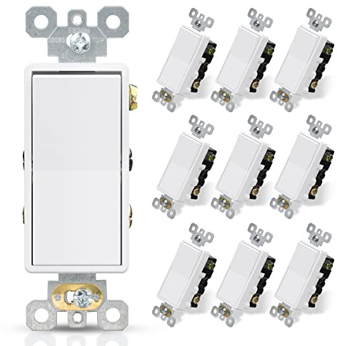 ELEGRP 4 Way Decorative Light Switch, 15Amp, 120-277 Volt, AC Decorator Rocker Paddle Wall Switch Replacement, Self-Grounding, Residential and Commercial Grade, UL Listed (10 Pack, Glossy White)