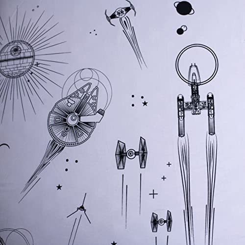 Jerry Fabrics Star Wars Spannbettlaken Spannbetttuch Raumschiffe schwarz weiß, 90 x 200 + 25 cm, 100% Baumwolle
