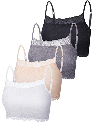 Geyoga 4 Stück Spitzen Bra Top Bralette Sport für Damen(XXL,Schwarz, Weiß, Beige, Grau)