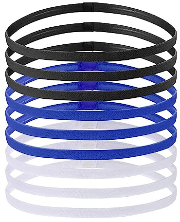 ZOCONE 9 PCS Diademas Deportivas Elástica Antideslizante, Hombre Diadema Deportiva Mujer Cinta Pelo Deporte Niño Bandas Pelo Deportivas Mini con Silicona Antideslizante en Interior(Negro Blanco Azul)