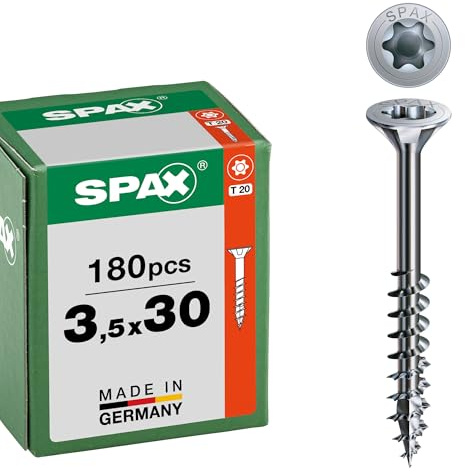 SPAX Universalschraube 3,5x30 mm, 180 St., Senkkopf T20, Teilgewinde, WIROX | Selbstschneidende Holzbauschrauben mit 4CUT Spitze und T-STAR plus, MULTI-Senkkopf für bündiges Versenken ohne Vorbohren