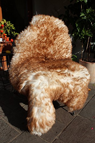 Alpenfell Schaffell Lammfell Merino - Schaffell Echt Groß - Fellteppich - Weich und Flauschig - Fell für Stühle - Lammfell Teppich - 100% Bio - Schaffelle - Dekofell (Geflammt, 90-100cm)
