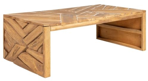 vidaXL Teak Massiv Couchtisch Erosion-Optik Beistelltisch Wohnzimmertisch Kaffeetisch Sofatisch Teetisch Holztisch Wohnzimmer 110x35x38cm