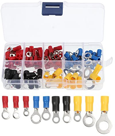 sourcing map Electrical Connectors 102PCS Crimp Cable Terminal Insulated Wire Terminals Lug Set for Home Automotive Boat Workshop Wiring Coil Cold Pressed Circular Pre-Insulated Wiring 1Set