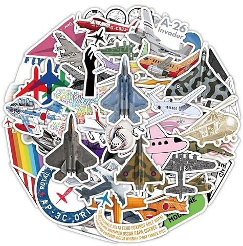 50 Pcs Aircraft Stickers for Kids Teens Adults Boys Girls Gift,Stickers Pack for Laptop,Skateboard,Luggage,Car,Bike, Cup,Computer,Water Bottle Decor,Aeroplane Vinyl Waterproof Sticker Decals