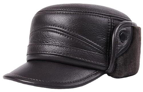 VKEID Herren Lederhut Alter Mann Hut Männer Winter in den älteren Menschen warm Gehörschutz Papa Cap Großvater Cap Hüte für Männer (Color : Dark Brown, Size : XL)