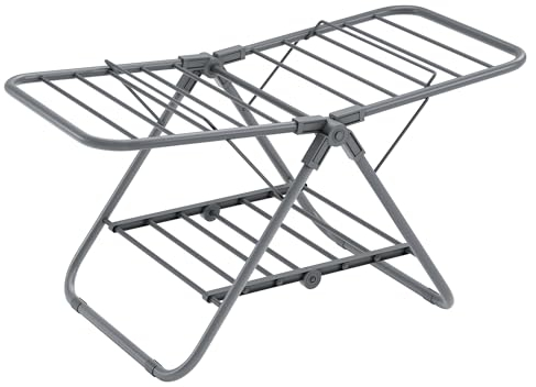 SONGMICS Wäscheständer klein, Faltbare Standtrockner mit 2 Flügeln, platzsparend, Metall, für kleine Kleidungsstücke, Handtücher, Badezimmer, Balkon, 44 x 101 x 54 cm, Taubengrau LLR504G01