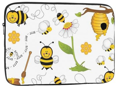 Flying Bees Daisy Honey Printed Laptop Sleeve Case 17 Inch - Protective Laptop Cover Bag Shockproof Notebook Computer Bag For Men And Women