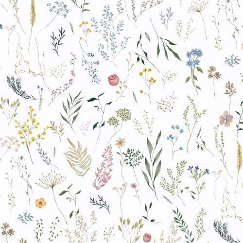 CiCiwind Selbstklebende Tapete 41cm×10m Weiß Blumen Tapeten Verdicken Möbelfolie Selbstklebend Blumen Blatt Wandverkleidung Selbstklebend Wasserdicht Vinyl Klebefolie für Wand Schrank Möbel Dekor