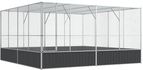 vidaXL Voliere, Vogelvoliere mit Stahlgittern Flügeltür, Haustierkäfig für Vögel Kaninchen Enten Hühner, Vogelkäfig Vogelhaus, Silbern Stahl