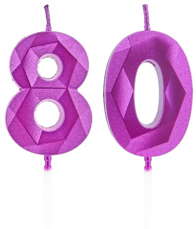 DTXLX Purple Number 80 Birthday Candles Cake Decoration | 80th, Happy, Toppers, for, Parties, Weddings, Company, Anniversaries