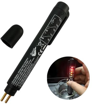 Brake Fluid Liquid Tester Pen, Hydraulic Fluid Liquid Oil Moisture Analyzer with 5 LED Indicators to Test DOT3 DOT4 DOT5.1 Brake Fluid, Auto Brake Diagnostic Testing Tool