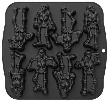 Wzxhew Esqueleto de silicona de Halloween #2024 con 8 cavidades para hornear chocolate, pastel de Halloween, silicona para hornear dulces y postres (negro, talla única)
