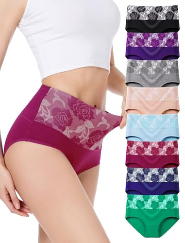 HAVVIS Women's High Waist Knickers Ladies Cotton Briefs Underwear Full Back Coverage Panties Plus Size Multipack (Brief 01-8 Pack - Assorted Colors 031, XL)