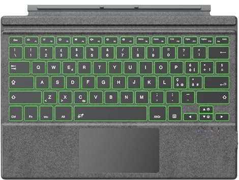 TiMOVO Tastiera per Microsoft Surface PRO 7 Plus/7/6/4/3/2017, Grigio | QWERTY Tastiera Bluetooth, Retroilluminazione a 7 Colori, Luminosità Regolabile