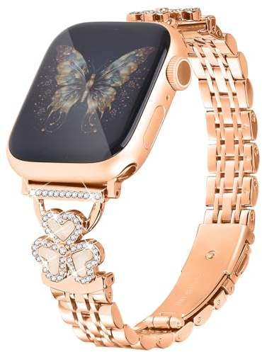 JOYOZY Metal Straps Compatible with Apple Watch Band 42mm 44mm 45mm 46mm 49mm,Women Dressy Luxury Strap Diamond Rose Gold Wristband Strap for Iphone Watch Bands Series 10/9/8/7/6/5/4/3/2/1/SE/Ultra