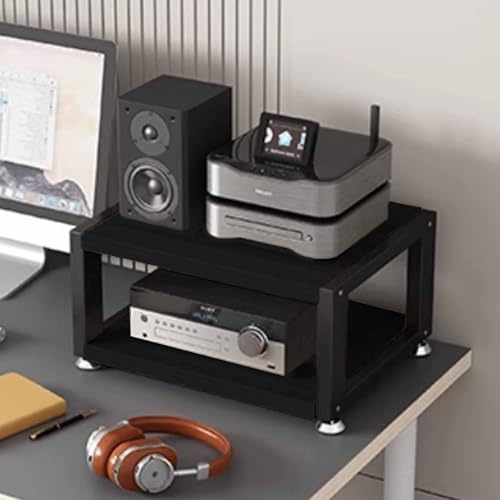 Mueble Equipo Hifi, Estantería estéreo multifuncional, gabinete de amplificador de escritorio para oficina en casa, mueble tocadiscos, mesitas para tv, soporte para reproductor de medios AV(Nero,50*35
