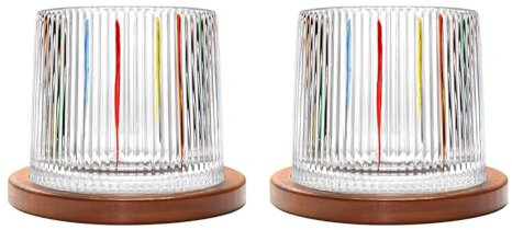 Uten Calice da Acqua Rotante, 275 ML/10 OZ Bicchiere Whisky Cristallo, Sottobicchiere in Bambù, Sensazione Spessa, Coppa da Rum Vetro Latte, Relax e Decompressione, 2 Bicchiere