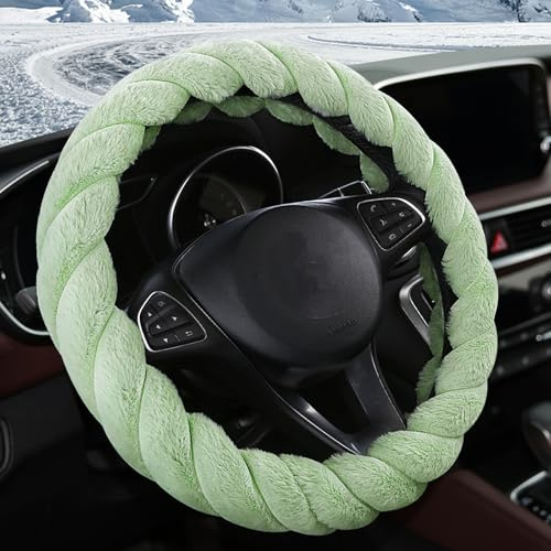 shallyong Lenkradbezug Plüsch, Universal Auto Lenkradhülle Plüsch, Lenkradbezug Warm, Auto Zubehör Winter, 37-38CM, für Die Meisten Autos (Grün)