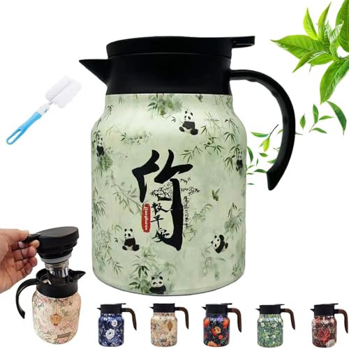 ZHKVAG Raidley Vintage Floral Pattern Tea, Doresty Tea Pot, Vintage Floral Pattern Tea-Built-in Infuser, Stainless Steel Thermal Carafe with Lid for Hot Drinks (Bamboo,800 ML Plastic)