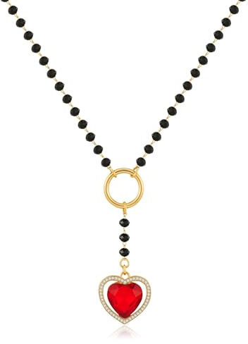 LILIE&WHITE Collier Femme Or Noires avec Pendentif Cœur Rouge et Strass, Design Moderne et Raffiné, Hypoallergénique