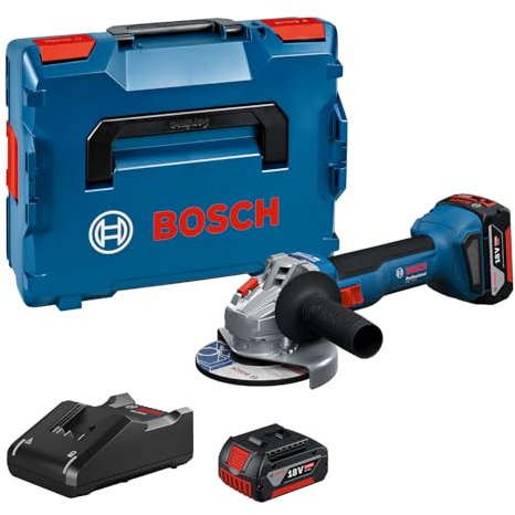 Bosch Professional 18V System Akku-Winkelschleifer GWS 18V-8 (Scheibendurchmesser 125 mm, inklusive 2x Akku GBA 5.0Ah, Ladegerät GAL 18V-40, L-BOXX)