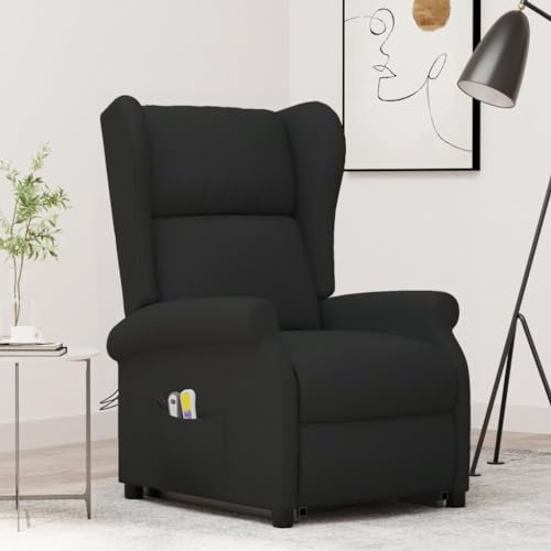 Homgoday Massagesessel mit Aufstehhilfe Schwarz Stoff Aufstehsessel Fernsehsessel Sessel Relaxsessel Verstellbar Massagesessel mit Liegefunktion TV Sessel Wohnzimmer