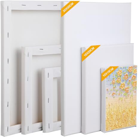Set da 6 tele per dipingere 30x20, 20x15, 15x10 cm – tela per dipingere professionale in tela bianca, perfetta per acrilico, olio e gouache – tele pittura ideali per artisti e hobbisti.