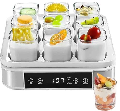 Yaourtière Automatique,Machine à Yaourt Automatique, avec 9 Pots en Verre et écran Tactile Intelligent, avec ContrôLe de La Tempé Rature et Temps, pour Préparer du Yaourt