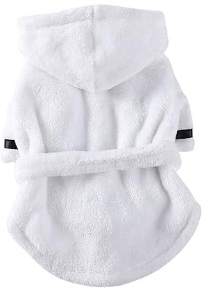 FONDOTIN Komfortabler Hundebademantel Aus Saugstarkem Handtuchmaterial Weiche Und Bequeme Hundebekleidung Für Kleine Hunde Für Französische Bulldogge XL Weiß
