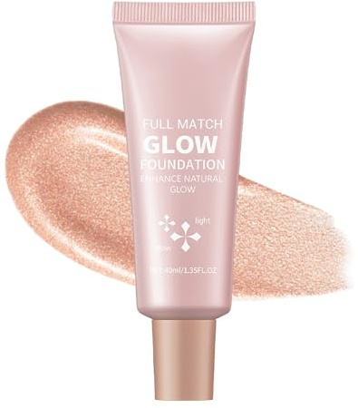 Glow Foundation, Shimmer Grundierung mit Natürlicher Glanz für Gesicht & Körper, Wasserfest & Langanhaltend Concealer Abdeckung Makellose, Feuchtigkeitsspendende Flüssige Make up Cream für Ganzen Tag