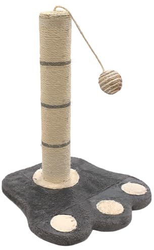 Cat Scratching Post - 38cm Tall Sisal Tree with Hanging Toy for Indoor Cats - Sisal Claw Scratcher Tower for Kittens & Adult Pets - Furniture Protector & Play Toy - Round/Paw Base, 38cm (Paw Base)