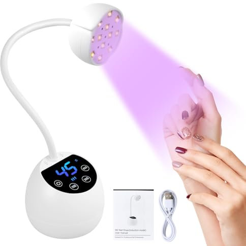 LED Mini Lámpara de Uñas, 36W Mini Lámpara UV Uñas con Sensor Automático Inteligente y 4 Modos de Temporizador, Portátil Recargable Secador de Uñas, Pequeña Secadora de Uñas para Hogar y Salón