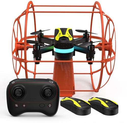 M17 Mini Drone Quadricoptère RC avec Bouclier Protecteur Mode Double Terre Air Décollage Atterrissage par Une Touche 3D Flips Mode sans Tête 3 Vitesses Réglables 2 Piles Rechargeables USB Cadeau