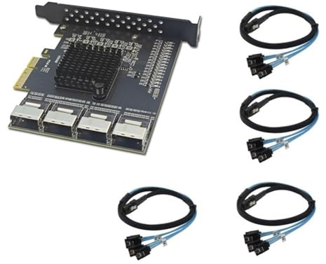 Agwuoetr PCIE to 4PORT Mini SAS SFF-8087 CONTRÔLEUR 16 Port 3.0 6 Gbps Adaptateur SSD PCI-E 3.0 X4 Expansion Carte