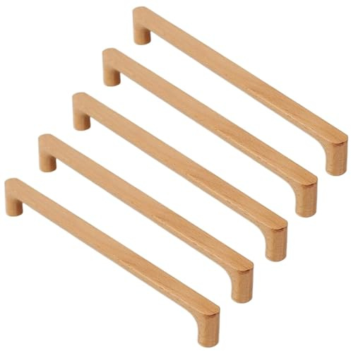 Schrankgriffe aus massivem Buchenholz, Schubladengriffe für Schrank, Kleiderschrank, Kommode, Schranktür, Heimdekoration, Möbelgriff, 256 mm Lochabstand, 5 Stück