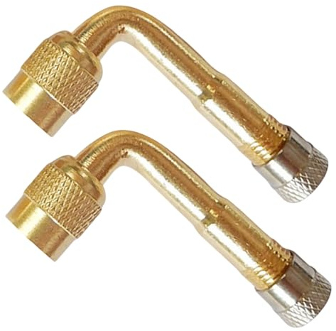 ApexPine 2 Pcs 90 Degree Brass Tyre Valve Extension Adapters | 2 pack 90 degree brass tyre valve extenders, with metal caps, for car motorcycle bike standard valve stems