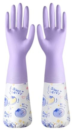 Extra Long Rubber Kitchen Gloves, 48cm PVC Dishwashing & Household Cleaning Gloves, Reusable Wash Up Gloves for Women and Men - 1 Pair(L,Purple)