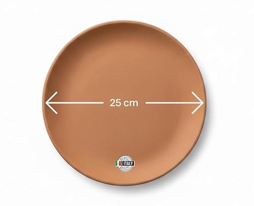 Piatto Tondo in Terracotta Semilavorata Artigianale, Liscio, Naturale, con Fori per Appendere, per Decorazione, Rotondo, da 8.5 a 45cm di Diametro, per Decoupage e Pittura Scuola (2Pezzi - 25cm)