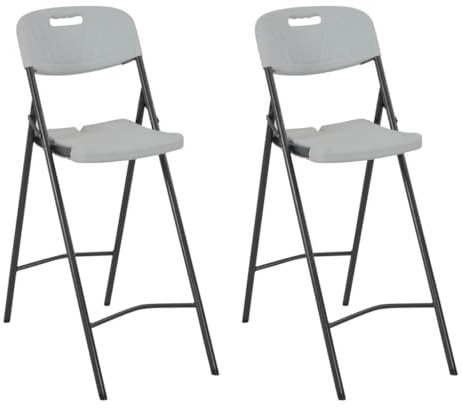 Bucmath Klappbare Barstühle 2er-Set, HDPE und Stahl, Weiß, 45x78x114 cm, wetterfest für Garten, Balkon, Terrasse, max. 110 kg