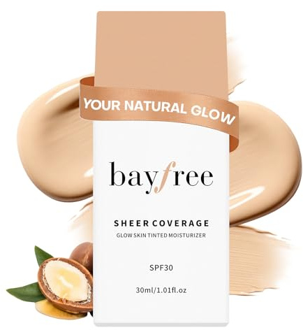 bayfree Glow Skin Tinted Moisturizer, Lightweight Sheer Coverage Skin Tint, Long Lasting Hydrating & Weightless, Makeup and Skincare Benefits, Buildable Natural Finish, Vegan Korean Makeup