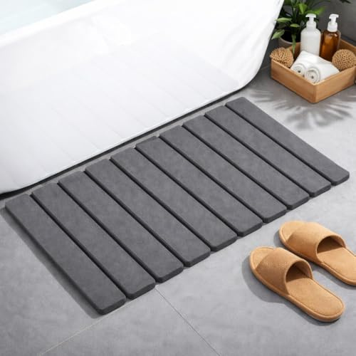 Alfombra Baño Diatomita Gris Oscuro | Alfombra Piedra Baño | Secado Rápido
