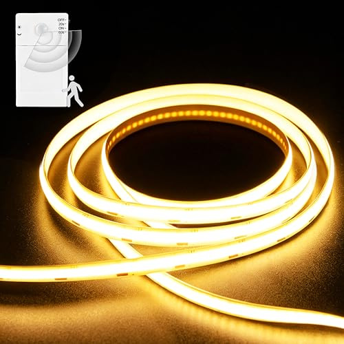 echosari COB LED Streifen mit Bewegungsmelder 1M Warmweiß | LED Streifen Batterie mit 2 Modi für küche Schränke Treppen 2700K