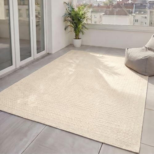 benuta Basic In- & Outdoor Teppich Wohnzimmer Iowa - Creme 120x170 cm - Boho Jute-Look wetterfest für Balkon, Terrasse - Schlafzimmer, Küchenteppich & Wohnzimmerteppich - Strapazierfähig & Robust