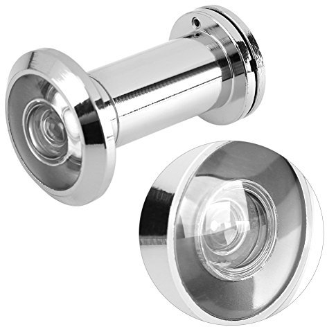Door Viewer Security Peek Peephole Optical Glass 200 Degree Wide Angle with Privacy Cover (Bright Chrome)