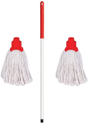 Professional Colour Coded Mop Handle and 2 Mop Heads (Red)