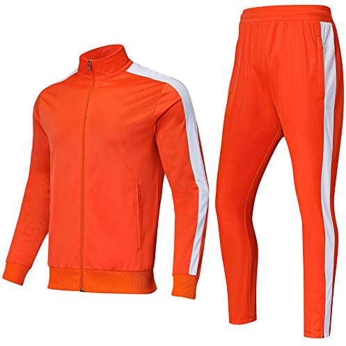 SHINESTONE Mens Tracksuit Set Sports Suits Jogging Bottoms Tracksuit Sets Sportswear with Full Zipper for Gym Training (Orange, XX-Large)