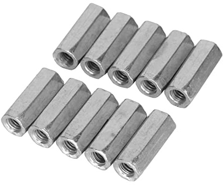 Tuerca hexagonal larga Tuerca de acoplamiento de varilla larga Sujetadores roscados Separadores roscados de acero al carbono recubiertos de zinc Tuerca de unión 10pcs(M6*25)