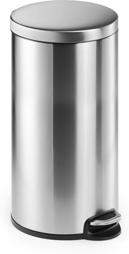 Durable Treteimer Edelstahl rund 30, Tretmülleimer, 30 l, silber, 340323 | Mülleimer mit Soft-Close-Absenkautomatik, Fingerprint-Proof Beschichtung, schwarzer Inneneimer, Maße 350 x 655 mm, Ø 290 mm
